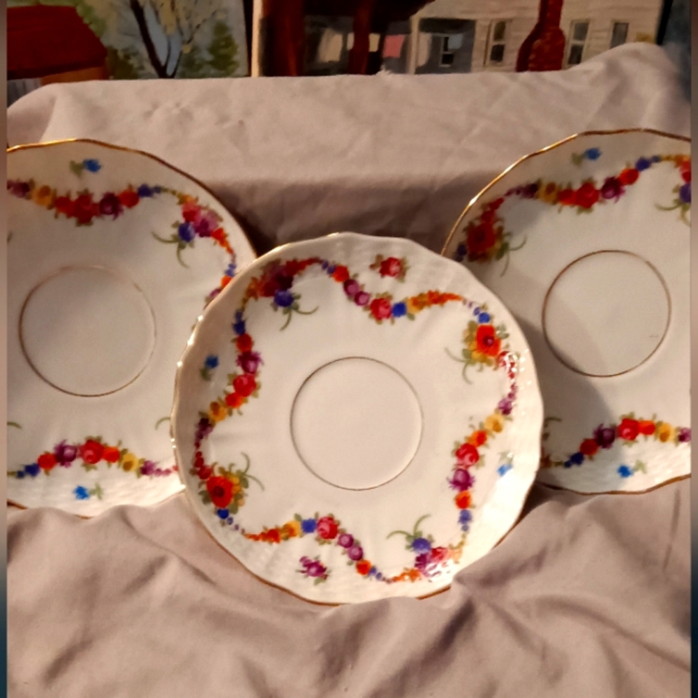 Exquisite Vintage 1938 Epiag Bone China Czechoslovakia  set of 3 Saucers